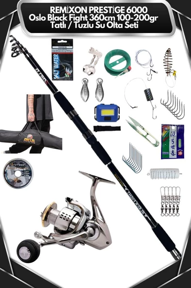 Oslo Black Fight 360cm 100-200gr Remixon Prestige 6000 Tatlı/Tuzlu Olta Seti ürün görseli