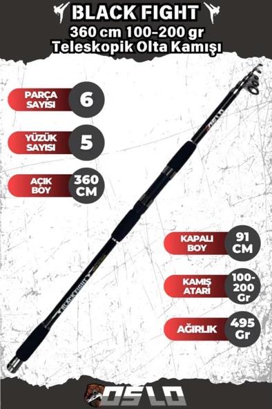 Oslo Black Fight 360cm 100-200gr Remixon Prestige 6000 Tatlı/Tuzlu Olta Seti - Resim 4