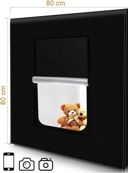 Monozone Fotoğraf Stüdyosu Profesyonel Çadır Kiti Led Işıklı 80x80 Cm Taşıma Çantalı Ürün Fotoğraf Çekim Çadırı Pratik Katlanabilir Aydınlatma Çadırı - 6