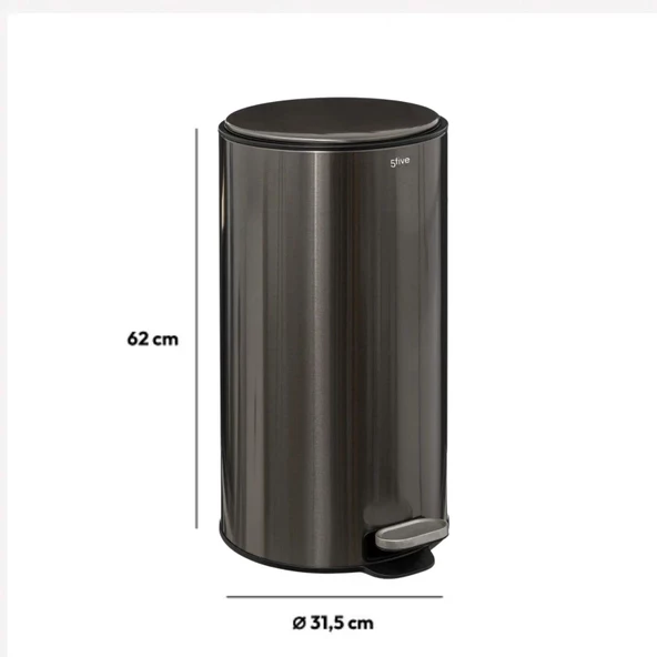 5five Simply Smart Delta Metal Pedallı 30 LT Çöp Kutusu Metalik Siyah - 2