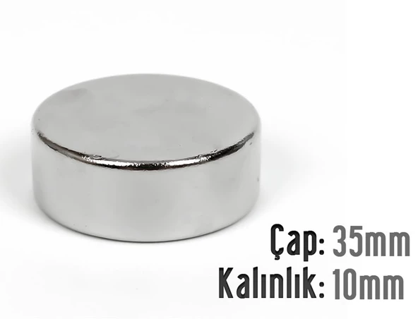 Neodyum Mıknatıs Silindir Çap 35mm , Kalınlık 10mm ( 1 Adet)