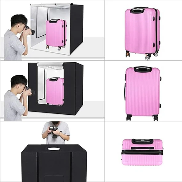 Monozone Fotoğraf Stüdyosu Profesyonel Çadır Kiti Led Işıklı 80x80 Cm Taşıma Çantalı Ürün Fotoğraf Çekim Çadırı Pratik Katlanabilir Aydınlatma Çadırı ürün görseli