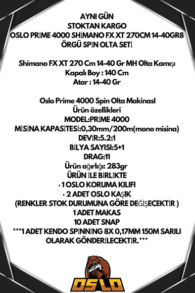 Oslo Prime 4000 Shimano FX XT 270cm 14-40gr 8 Örgü Spin Olta Seti - 2