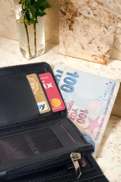 Kadın Fermuarlı çıtçıtlı Bozuk Para Bölmeli Cüzdan Kartlık Aksesuar,yılbaşı Hediyesi siyah - 6