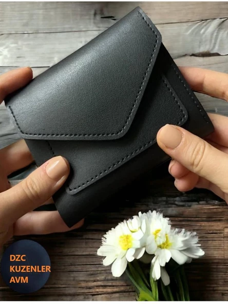 Kadın Fermuarlı çıtçıtlı Bozuk Para Bölmeli Cüzdan Kartlık Aksesuar,yılbaşı Hediyesi siyah