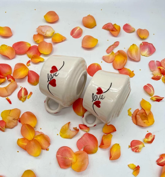 Tardan Betty El Yapımı Love Desenli Fincan 190 ml  -  ( 2 Adet) - 2