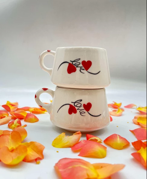 Tardan Betty El Yapımı Love Desenli Fincan 190 ml  -  ( 2 Adet) - 4