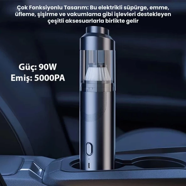 Polham 90W 5000PA 3600Mah Uzun Şarjlı El Tipi Süpürge, Araç Süpürgesi, Vakum,Üfleme Özellikli Süpürge - 4