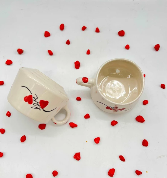 Tardan Betty El Yapımı Love Desenli Fincan 190 ml  -  ( 2 Adet) - 3