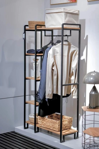 Digithome Dekoratif Metal 5 Raflı Ayakkabılık Elbise Ve Portmanto Askılığı Gardırop Mrs-016 C- 1-1-369