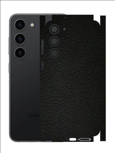 Samsung Galaxy S23 ile Uyumlu Deri Desenli Siyah Arka Kaplama