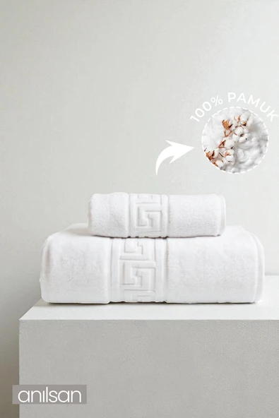2'li Greek Havlu Seti %100 Pamuk- 1 Adet El Havlusu 50x90 ve 1 Adet Banyo Havlusu 70x140 ürün görseli 1