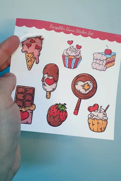 Sevgililer günü sticker set- 14 şubat sticker - hediye süsleme çıkartmaları- 2 li Set - Mat Etiket Kağıdı - 8