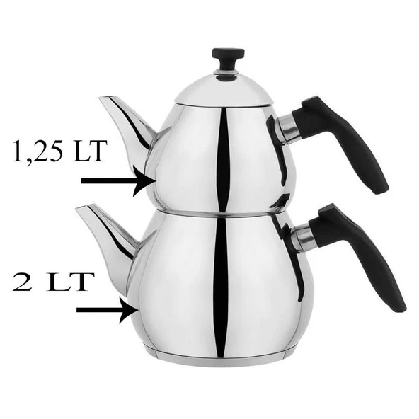 Schafer Çelik Çaydanlık Takımı Ortaboy Siyah Renk Tea Chef - 2