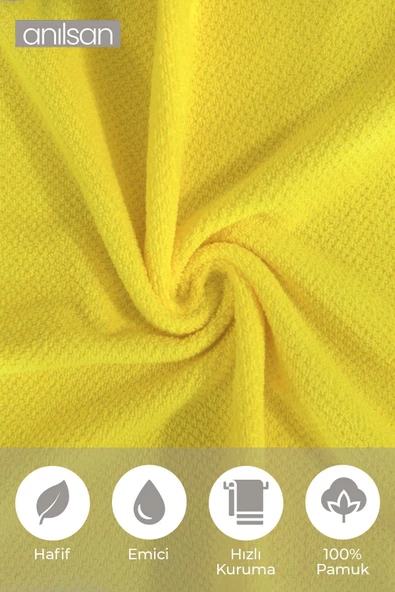 %100 Pamuk 2'li Sarı Havlu Seti - 1 Adet El Havlusu Ve 1 Adet Banyo Havlusu - 4