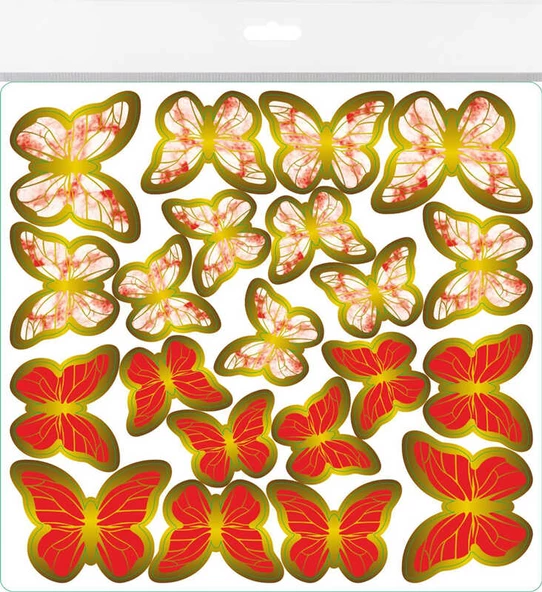 KELEBEK DEKORATİF SÜS VARAKLI KIRMIZI 1 SET 63 ADET