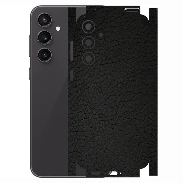 Samsung Galaxy S23 FE ile Uyumlu Deri Desenli Siyah Arka Kaplama - Resim 1