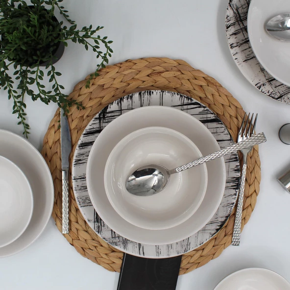 Ekose 18 Parça 6 Kişilik Siyah Yemek Takımı Düz - Resim 2