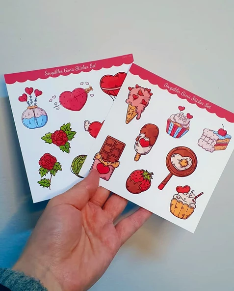 Sevgililer günü sticker set- 14 şubat sticker - hediye süsleme çıkartmaları- 2 li Set - Mat Etiket Kağıdı - 7