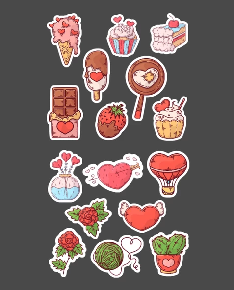 Sevgililer günü sticker set- 14 şubat sticker - hediye süsleme çıkartmaları- 2 li Set - Mat Etiket Kağıdı - 4