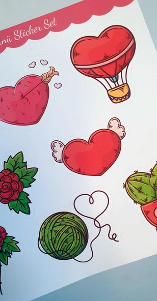 Sevgililer günü sticker set- 14 şubat sticker - hediye süsleme çıkartmaları- 2 li Set - Mat Etiket Kağıdı - 6