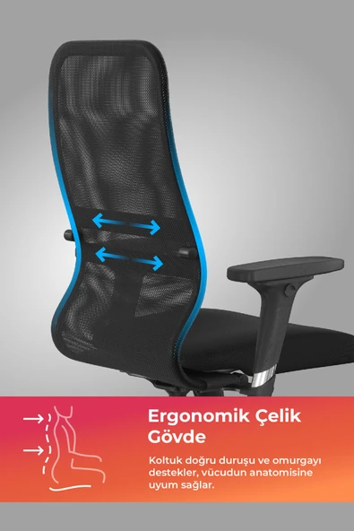 Ergolife Sit 8 Ofis Koltuğu | Ayarlanabilir Kolçaklı, Fileli Ayarlanabilir, Bilgisayar Sandalyesi -DF.D.1.243 - 2
