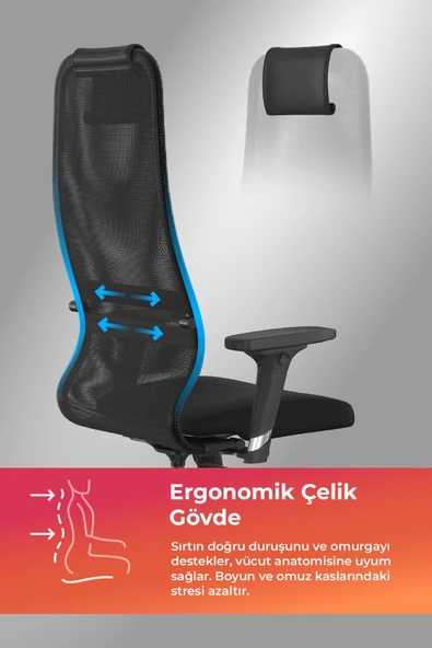 Ergolife Sit 8 Ofis Koltuğu | Ayarlanabilir Kolçaklı, Fileli, Yüksek Arkalıklı, Bilgisayar Sandalyesi -DA.D.1.243 - 2