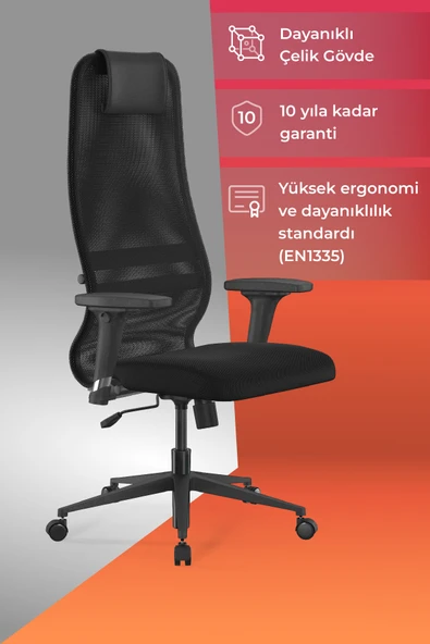 Ergolife Sit 8 Ofis Koltuğu | Ayarlanabilir Kolçaklı, Fileli, Yüksek Arkalıklı, Bilgisayar Sandalyesi -DA.D.1.243