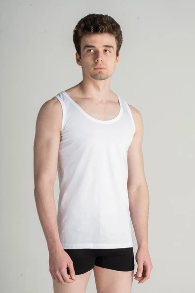 Mercan Erkek Beyaz %100 Pamuklu Penye Askılı Atlet