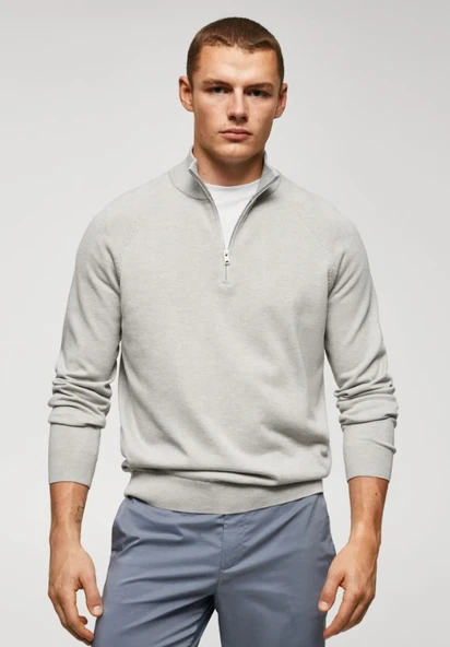 Mango Yakası fermuarlı pamuklu kazak