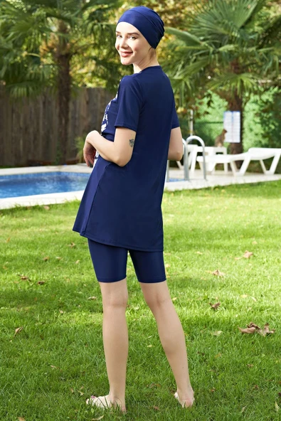 Ruko Maio 2426-3 Fermuarlı Yarım Kol Likralı Su itici Ve Çabuk Kuruyan Kumaş Tesettür Mayo - 3