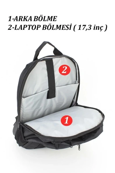 Case Club Büyük 17 Inç Sünger Destekli Laptop Bölmeli Sırt Çantası - 8