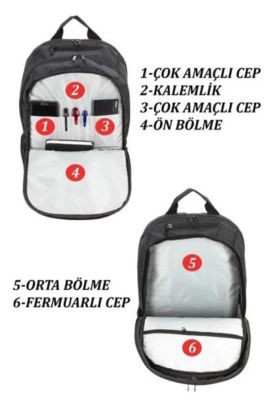 Case Club Büyük 17 Inç Sünger Destekli Laptop Bölmeli Sırt Çantası - 7