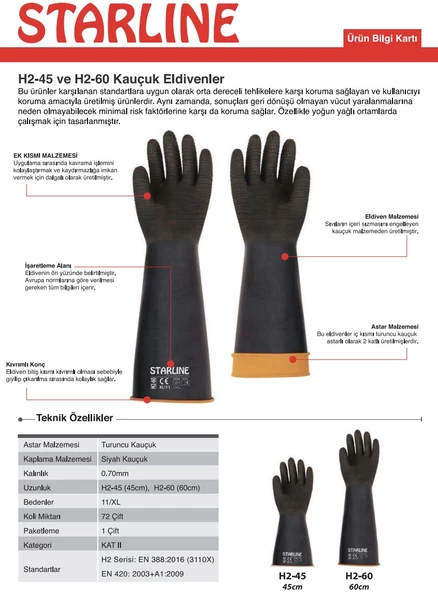 Kauçuk Eldiven Hava Ve Sıvı Geçirmeyen Yağlı Ortam Eldiveni Starline H2-45 No 11 - 3