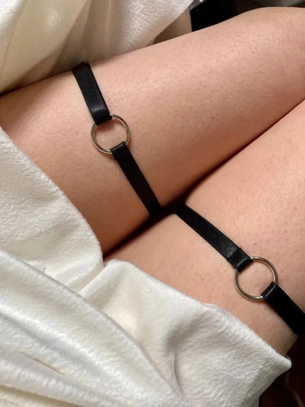 ASM1292 Kadın Siyah Elastik Halkalı Bacak Aksesuarı - 4