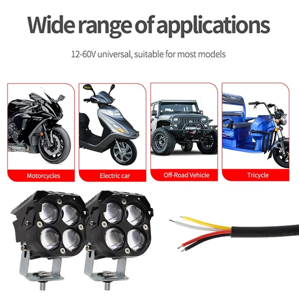 Space Offroad sis lambası 7.8 x 7.8 x 7.1cm kırmızı gündüz ledli çakarsız 12-60v set/  LASS366-1 - Resim 4