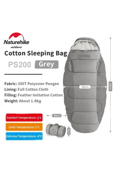 Naturehike Ps200 Oval Ultralight Uyku Tulumu -4°c ( Cloudy Grey ) - 2