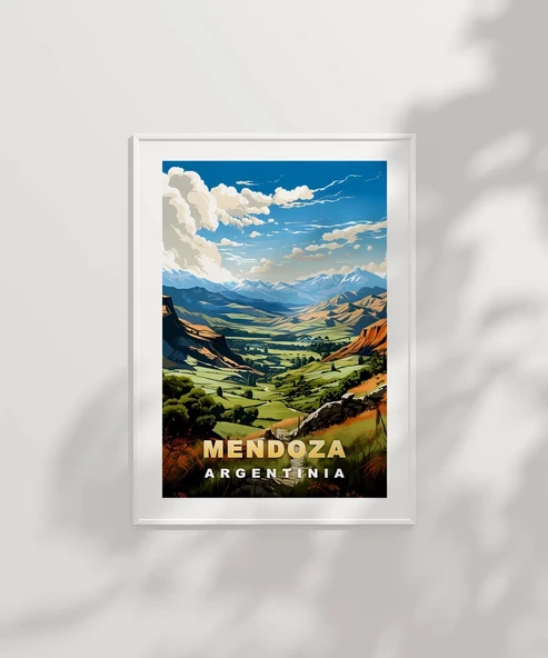 Çerçevesiz Poster Mendoza Dağ Manzarası ve Yeşil Vadiler