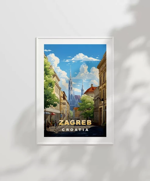 Çerçevesiz Poster Zagreb Katedrali Sokak Manzarası