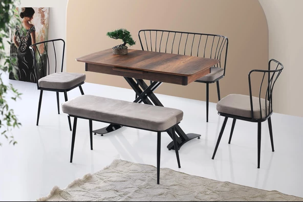 Milano Açılır Mdf X Ayak Masa Güneş Bench Takım - 3