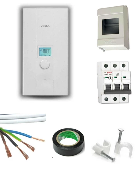 Veito Blue S 380V Elektrikli Şofben Merkezi Sistem 21 kW dijital Kablo Uzunluk Seceneklı Tamtakım Set