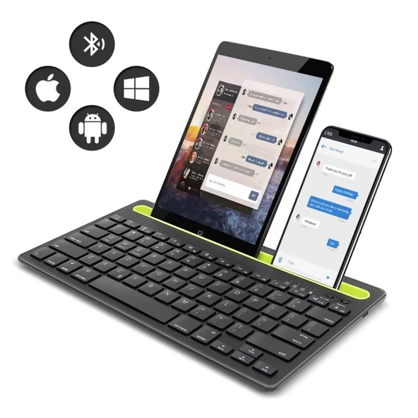 Doogee T30E Tablet 11" Uyumlu Kablosuz Bluetooth Şarj Edilebilir Tablet Telefon Standlı Klavye - Yeşil