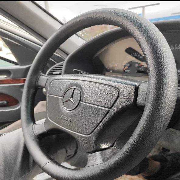 DİKİŞLİ DİREKSİYON KILIFI SİYAH DERİ/DİKİŞLİ 94 MERCEDES E200 İÇİN - 2