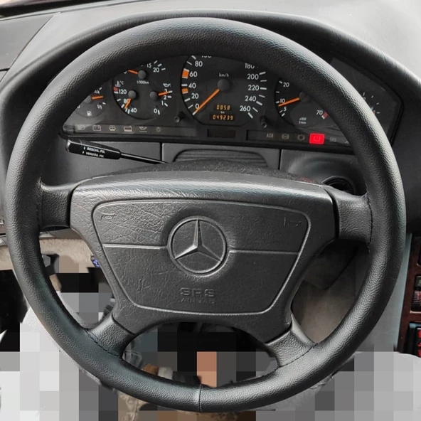 DİKİŞLİ DİREKSİYON KILIFI SİYAH DERİ/DİKİŞLİ 94 MERCEDES E200 İÇİN