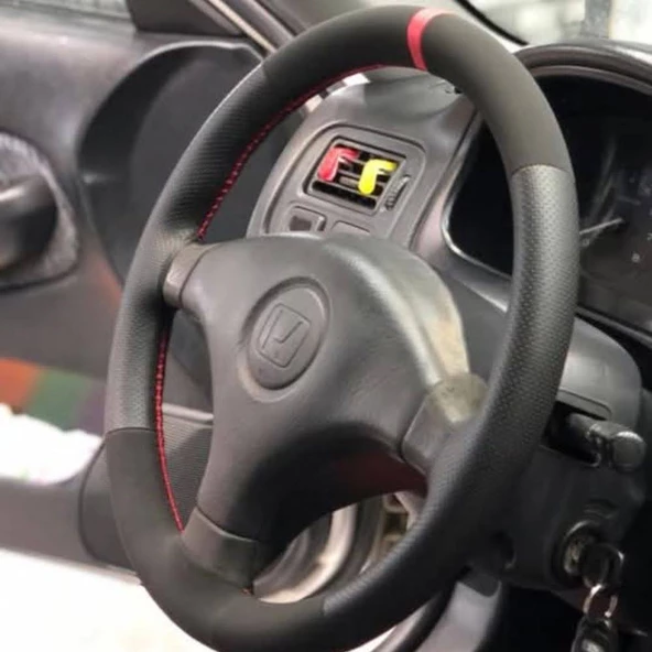 DİKİŞLİ DİREKSİYON KILIFI NUBUK NOKTALI DERİ KIRMIZI YÜZÜK/DİKİŞLİ HONDA CİVİC - 1
