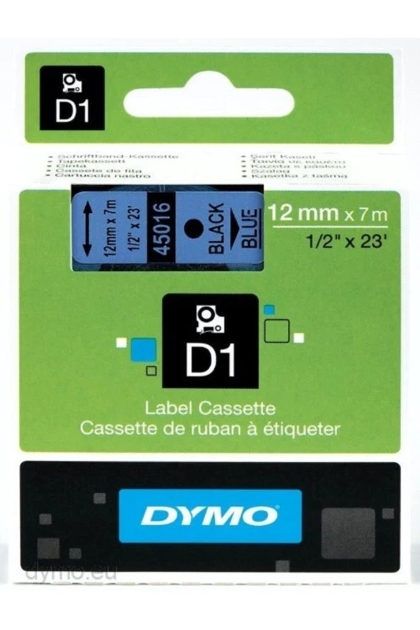 Dymo D1 Şerit Standart 12 Mm x 7 Metre Mavi Üzerine Siyah Şerit