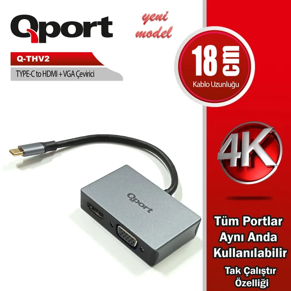 QPORT Q-THV2 TYPE-C TO HDMI/VGA CEVIRICI ADAPTÖR