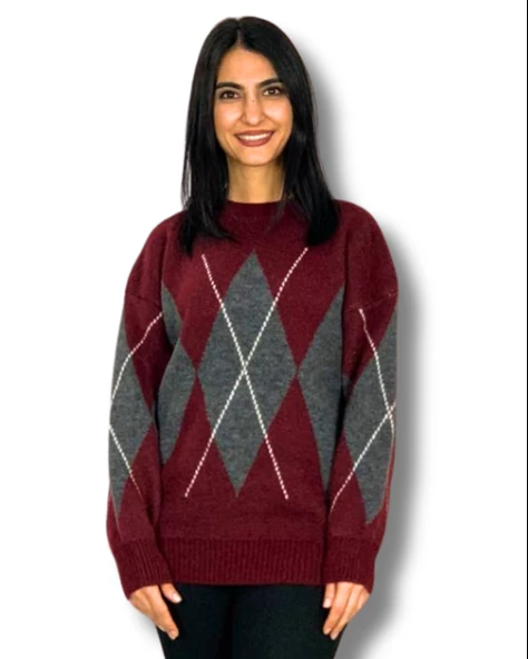 Bordo Füme Baklava Desenli Kazak ürün görseli