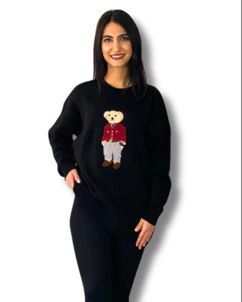 Kadın Teddy Bear Bisiklet Yaka Triko Kazak (Siyah) ürün görseli