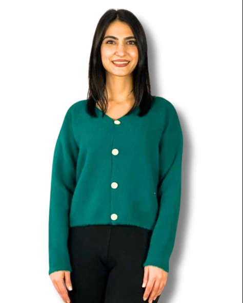 Kadın Sakallı Triko Crop Hırka(Yeşil)